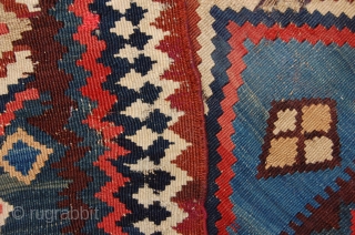 rare small size Antique Qashqai kilim, 154 x 84 cm (5ft 2" x 2ft 9") last quarter 19th century, Condition: good with damages and wear, original bottom ending complete with braided ends,  ...