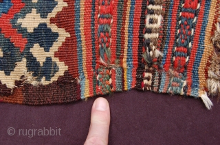 rare small size Antique Qashqai kilim, 154 x 84 cm (5ft 2" x 2ft 9") last quarter 19th century, Condition: good with damages and wear, original bottom ending complete with braided ends,  ...