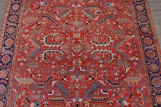 high quality Antique Heriz carpet 377 x 295 cm (12ft 7" x 9ft 10") around 1900  all natural dyes relatively fine knotting very well balanced design in beautiful mellow but saturated  ...