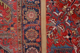 high quality Antique Heriz carpet 377 x 295 cm (12ft 7" x 9ft 10") around 1900  all natural dyes relatively fine knotting very well balanced design in beautiful mellow but saturated  ...