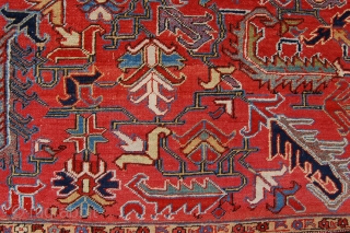 high quality Antique Heriz carpet 377 x 295 cm (12ft 7" x 9ft 10") around 1900  all natural dyes relatively fine knotting very well balanced design in beautiful mellow but saturated  ...