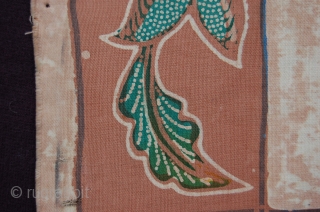 fine antique Indonesian Batik Tulis 94 x 94 cm (3ft 2" x 3ft 2") North Java 19th/20th century depicting a scene of cranes in a tree signed "RIZKI" very fine cotton natural  ...