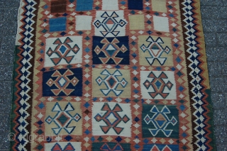 Antique tribal Qashqai kilim 262 x 134 cm (8ft 9" x 4ft 6") 2nd half 19th century. All natural dyes. Condition: (very) good, original sides complete and intact, both endings complete (minor  ...