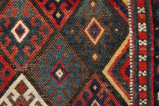 Antique Sanjabi Bagface 60 x 58 cm ( 2ft x 1 ft 11") 2nd half 19th century together with its seperate original kilim back all natural dyes colours: red, 2nd red, dark  ...
