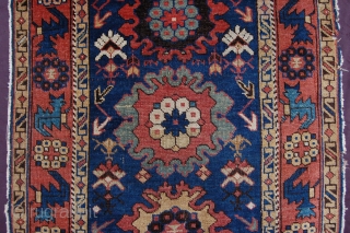 Extraordinary antique Daghestan Avar small rug 128 x 82 cm (4ft 3" x 2ft 9") 2nd half 19th century all natural dyes colours: blue, red brown, ocre, sea green, white, 2nd blue,  ...
