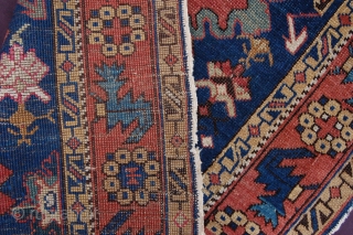 Extraordinary antique Daghestan Avar small rug 128 x 82 cm (4ft 3" x 2ft 9") 2nd half 19th century all natural dyes colours: blue, red brown, ocre, sea green, white, 2nd blue,  ...