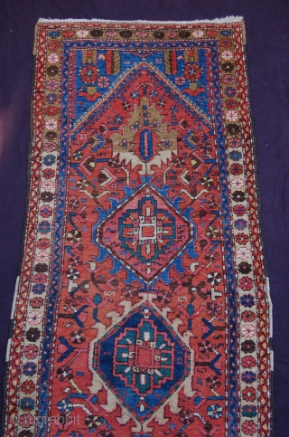 Antique Heriz (not Karadja) runner 322 x 100 cm ( 10ft 9" x 3ft 4") late 19th/early 20th century all natural dyes  colours: red, dark blue, mid blue, ocre, green, soft  ...