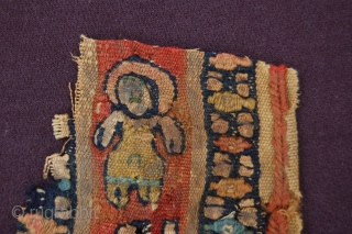 Very fine ancient Coptic textile fragment 10 x 7 cm (4" x 3") 1st till 6th century part of a purchased private collection          
