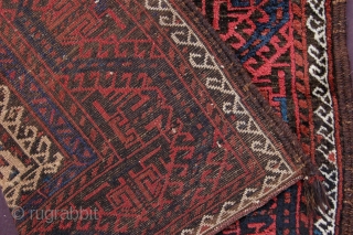 Meaty camelground tribal Baluch rug 134 x 93 cm  (4ft 10" x 3ft 1") last quarter 19th century. All natural dyestuffs, colours: red, dark blue, blueish green, camel, brown, dark brown  ...