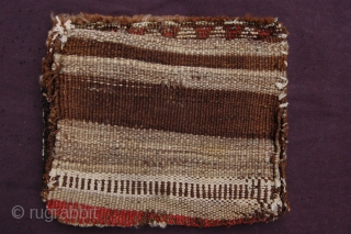 Antique Luri Gabbeh chanteh personal bag 26 x 22 cm (10" x 9") late 19th/early 20th century natural dyes with one chemical (fuchsine) colours: red, green, orange, white (wool and cotton) dark  ...