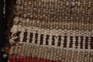 Antique Luri Gabbeh chanteh personal bag 26 x 22 cm (10" x 9") late 19th/early 20th century natural dyes with one chemical (fuchsine) colours: red, green, orange, white (wool and cotton) dark  ...