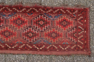 Antique Ersari Bashir animal trapping 166 x 47 cm (5ft 6" x 1ft 7") 2nd third 19th century. All natural dyestuffs. Condition: good, evenly good low pile, original "zig zag" multiple woven  ...