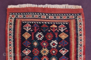 Exceptional size exquisite wool silk and metal thread Antique Caucasian Kurdish kilim long bagface 90 x 33 cm (3ft x 1ft 1") last quarter 19th century. All natural dyes, colours: dark blue,  ...