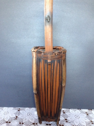 Japanese Bamboo Basket, probably early 20th century. Comes with bamboo insert for Ikebana (flower arrangements).
Perfect condition.  19 inches high.
Shipping not included in the price.
        