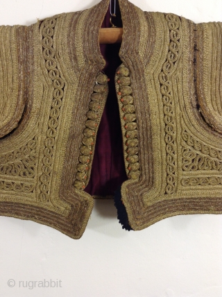 Rare Turkish vest with gold covered thread which is sewn on to the fabric.  This vest is in perfect condition.  It is covered in the elegant designs and I am  ...