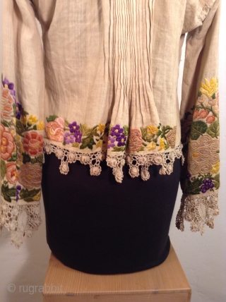 This traditional costume is from Posavina, Croatia.  It is embroidered with silk thread on cotton fabric.  I am guessing that it was made in the early to middle of the  ...