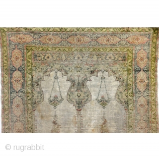 Silk, Antique Hereke, even wear, low pile. Softly fading away.
170 x 118 Cm. 5.6 Ft. x 4 Ft. 
              