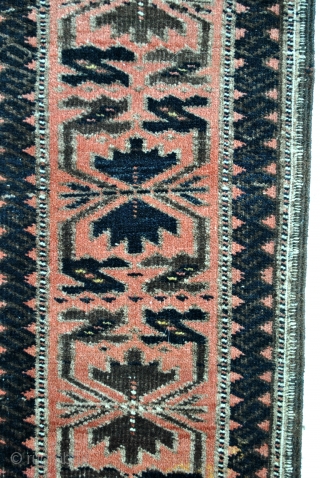 Sofreh, Belouch, early 20th century, knotted border and kilim field. 
Krab ornament in the knotted border. 
An eye in the middle of the field. 
Original sides. 
125 x 123 Cm. 50 x  ...