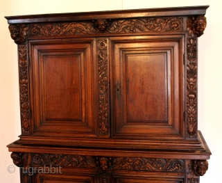 Italian 17th century Cabinet, walnut. 
In 2 parts, High 183 Cm  6 ft 1 inch
Wide 164 Cm   5 ft 6 inch
deep 60 Cm    2 feet. 
in  ...