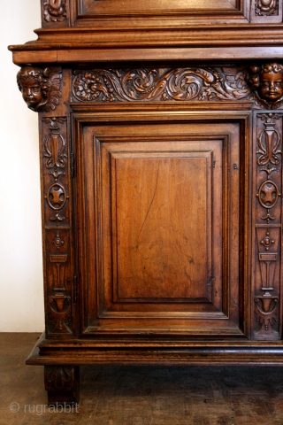 Italian 17th century Cabinet, walnut. 
In 2 parts, High 183 Cm  6 ft 1 inch
Wide 164 Cm   5 ft 6 inch
deep 60 Cm    2 feet. 
in  ...