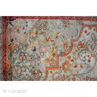 Fine Antique Tabriz Silk Rug, early 20th century. 
Made by a master craftsman. 
Even wear. Refined palette of gray, taupe, celadon-green, red and some soft orange. 
Natural dyes. The orange is made  ...