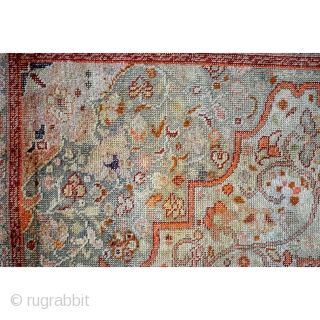 Fine Antique Tabriz Silk Rug, early 20th century. 
Made by a master craftsman. 
Even wear. Refined palette of gray, taupe, celadon-green, red and some soft orange. 
Natural dyes. The orange is made  ...