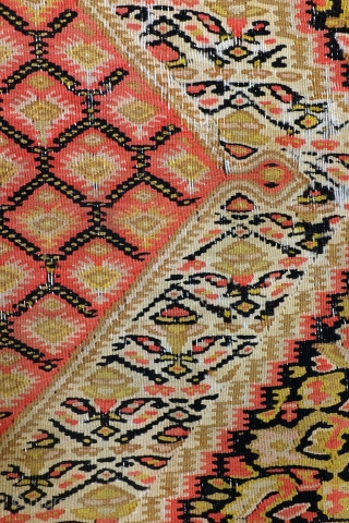 Fine kilim Senneh, Sanandaj, 1880, 120 x 200 cm. 4 ft. x 6.6 ft. 
Some wear in the top border. 

Rob Schipper, www.tablesXL.com          