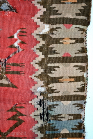 Bulgarian kilim, 19th century. 
First I bought one fragment, then a second one from the same dealer, finally the rest.
175 x 275 Cm.  
        