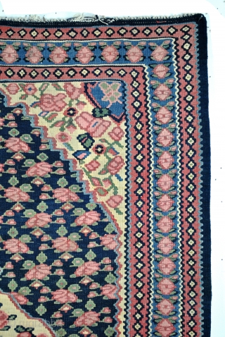 Fine Senneh kilim, with roses all over. 
3 feet one inch x 5 feet. 
In good condition. 
1930 - 1950. 
            
