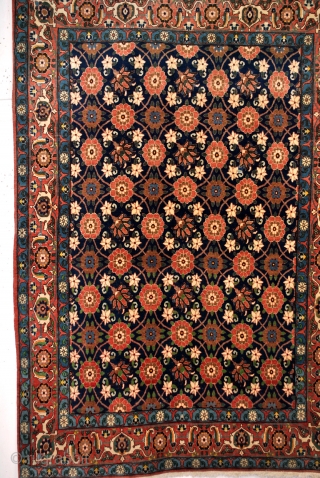 Varamin, mid 20th century, fine rug in high quality. 
150 x 222 Cm. 5 feet x 7.4 feet. 
Iconic rug from Varamin, 25 Km. south of Theran. 
Minakhani design. 
Great natural colors,  ...