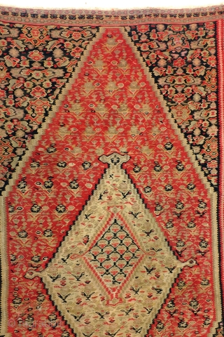 Fine Antique Senneh, Sanandaj, 19th century, 
120 x 190 cm. 4 ft, x 6 ft. 4 inch. 

One tiny tar in the top border, one side has fresh colors the other side  ...