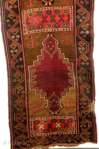 Dagestan, N- Caucasus, 300 x 106 cm. 10 ft. x 3.5 ft. 
Camel field made of camel wool. 
Dragon border. Beautiful abrash. 
Ornament: Banus oiuv means barrel. 
Loved motif of the Kumyken  ...