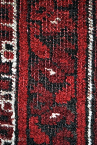 Prayer rug. 
Ersari Beshir, Middle Amu Darya area, Turkmenia.
1930 - 1940. 
In perfect condition. 
Goat wool warp. 
Little corroding in the black wool. 
Natural colors. 
80 x 110 Cm. 

ON HOLD  