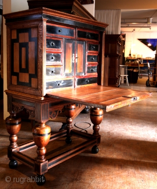 ( Kunst Kabinet - Art Kabinet) my mistake, it is a much more rare writing desk  - late 17th century, Dutch.
Oak and ebony. Used to store small art collections. 
high 156  ...