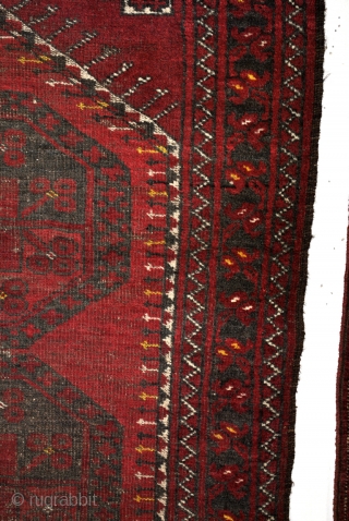 2 Ersari Beshir prayer rugs.
One is dated, it reads like 1234 = 1819. ? 
I am not sure it is that old. 

Both with a warp of undyed goat wool. 
left: 86  ...