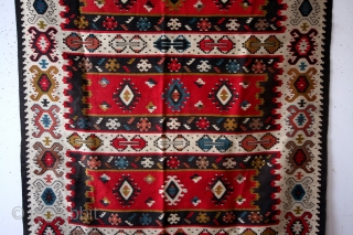 SARKOY kilim, Balkan, early 20th century. 
natural colors. One old repair. 
Original sides and headings intact. 
Clean. 
210 x 137 Cm's. 7 feet x 4.4 feet. 
      