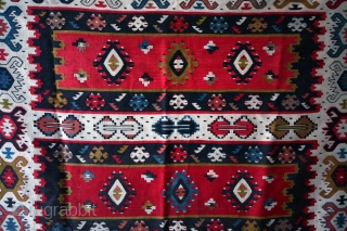 SARKOY kilim, Balkan, early 20th century. 
natural colors. One old repair. 
Original sides and headings intact. 
Clean. 
210 x 137 Cm's. 7 feet x 4.4 feet. 
      