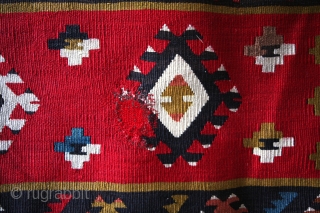SARKOY kilim, Balkan, early 20th century. 
natural colors. One old repair. 
Original sides and headings intact. 
Clean. 
210 x 137 Cm's. 7 feet x 4.4 feet. 
      