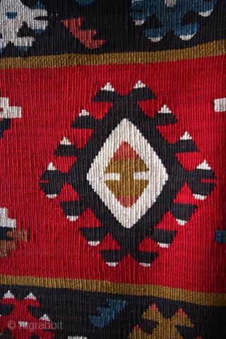 SARKOY kilim, Balkan, early 20th century. 
natural colors. One old repair. 
Original sides and headings intact. 
Clean. 
210 x 137 Cm's. 7 feet x 4.4 feet. 
      