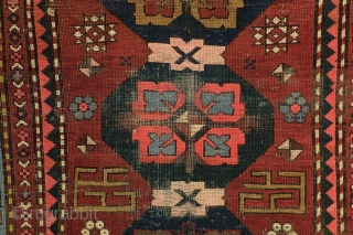Armenian rug, antique,  with text. 
Zurvanist fire torch and fire symbol in the border. 
Wine glass and saw blade called. 
1900-1910. wool on wool. 
360 x 125 Cm. - 12 feet  ...