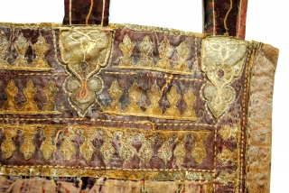 cradle or hammock Chair, Persian. 75 x 140 Cm. 2.5 ft. x 4.6 ft. Fabric on the inside and leather on the outside. Very old, can't say how old exactly. 19th.,18th century?  ...
