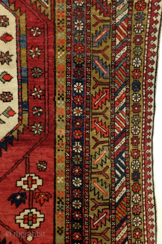 Meshkin, old, 340 x 140 Cm. Good condition. 
Very nice and wide border with zoroast'symbols like the fire toarch. 
             