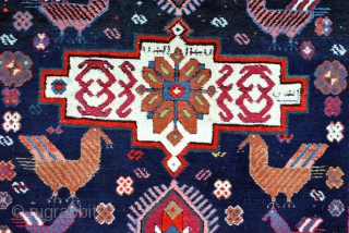 kazak, Karabach, Lampa, 290 x 117 Cm. Dated - 1308 = 1891. Beautiful cochenille red. Great high pile - 1 cm.  The wool looks splendid, the only mark of it's old  ...