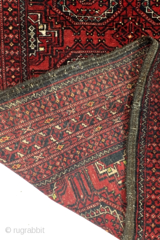 Turkoman Ersari Tekke. 
Saryken 'Mary' Gul, late 19th century, even wear, nice pile. 
Abrash in the cherry red field. 
256 x 137 Cm. 8.5 ft. x 4.5 ft. 
    