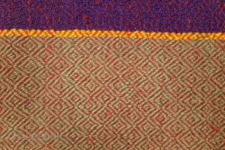 Bulgarian kilim, jajim, but different made; two colors embroided in one pattern. 
This gives an optical effect. See detail photo's. 
Used on couches.  
size; 335 x 180 Cm. 
Made in 3  ...