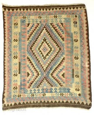 two kilims, one family, I 145 x 125 Cm. and II 143x 100 Cm. 
So close they could be of the same maker. 
Antique, about 1920 - 1930. 
They want to stay  ...