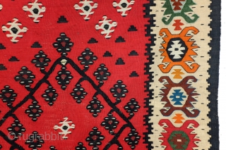 Very fine woven kilim, around 1930.  
'Sarkoy', is the name Turkish rug deales gave to these
Balkan made weavings. 
It is in fact a misleading name, suggesting they only were made
on Turkish  ...