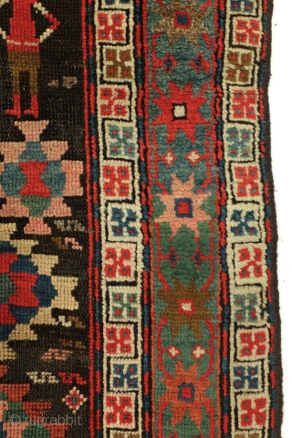 Armenian Karabach, 1880 - 1910. 
In perfect condition. wool on wool.
188 x 127 Cm. 6.2 feet x 4.2 feet. 

The red zig-zag figure is an zoroast symbol.
It stands for fire. And fire  ...