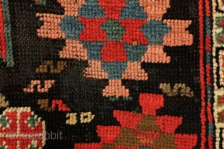 Armenian Karabach, 1880 - 1910. 
In perfect condition. wool on wool.
188 x 127 Cm. 6.2 feet x 4.2 feet. 

The red zig-zag figure is an zoroast symbol.
It stands for fire. And fire  ...