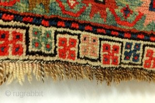 Armenian Karabach, 1880 - 1910. 
In perfect condition. wool on wool.
188 x 127 Cm. 6.2 feet x 4.2 feet. 

The red zig-zag figure is an zoroast symbol.
It stands for fire. And fire  ...